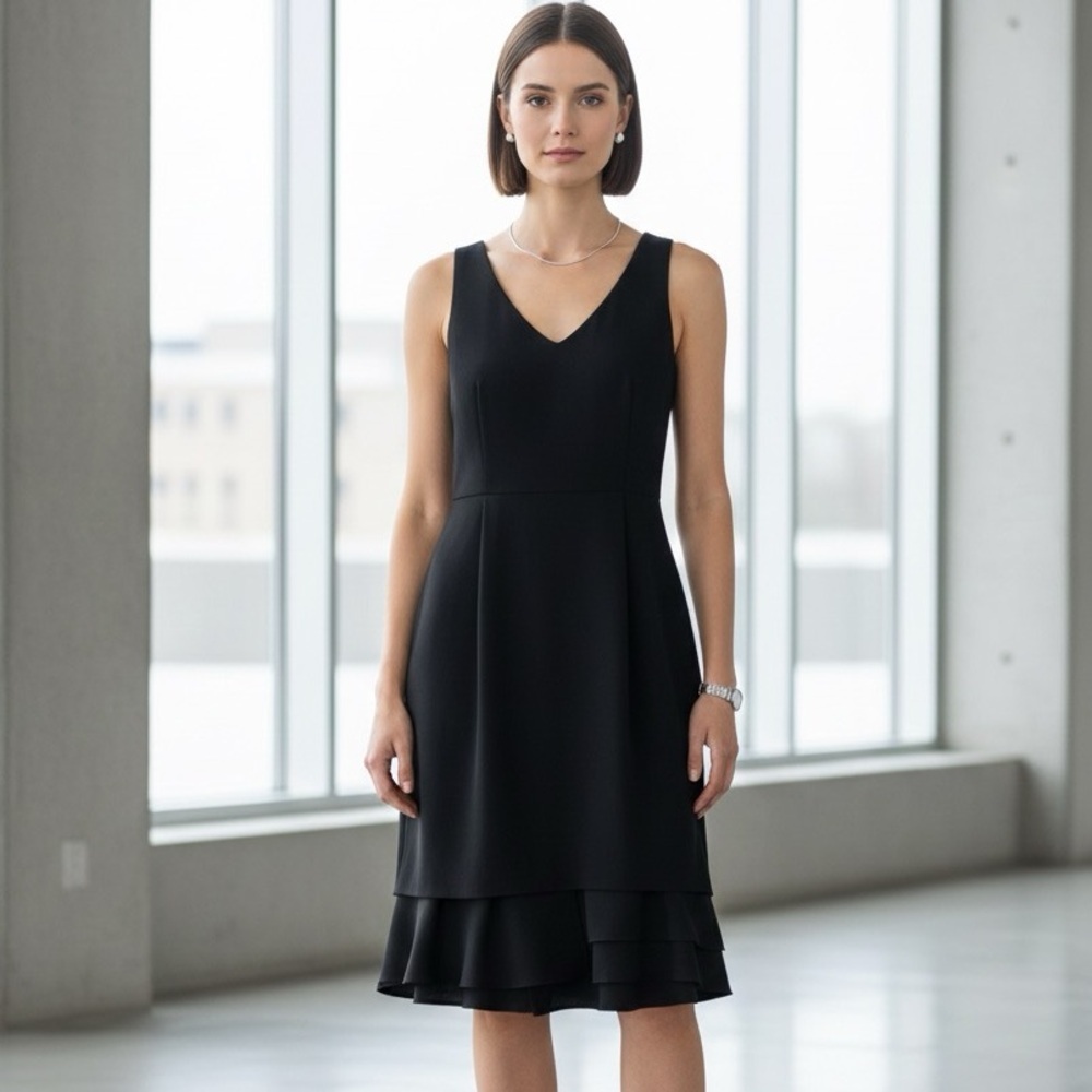 Moschino Boutique Sleeveless V Neck Ruffle Hem Sheath Dress Size 4/S